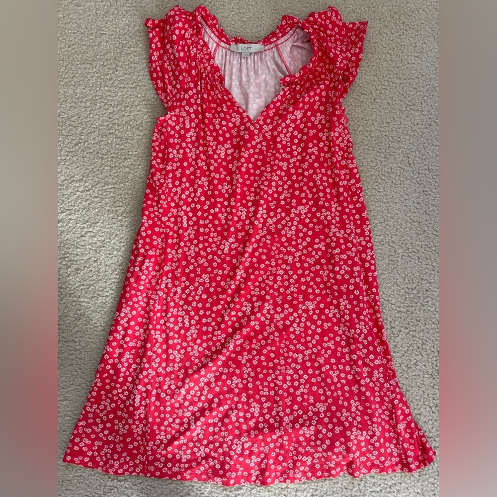 Loft Dress - Red with white flowers. Size Small.